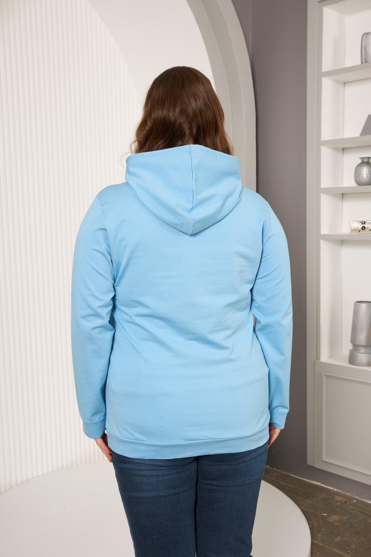 Kapşonlu Büyük Beden Sweatshirt Bebe Mavi