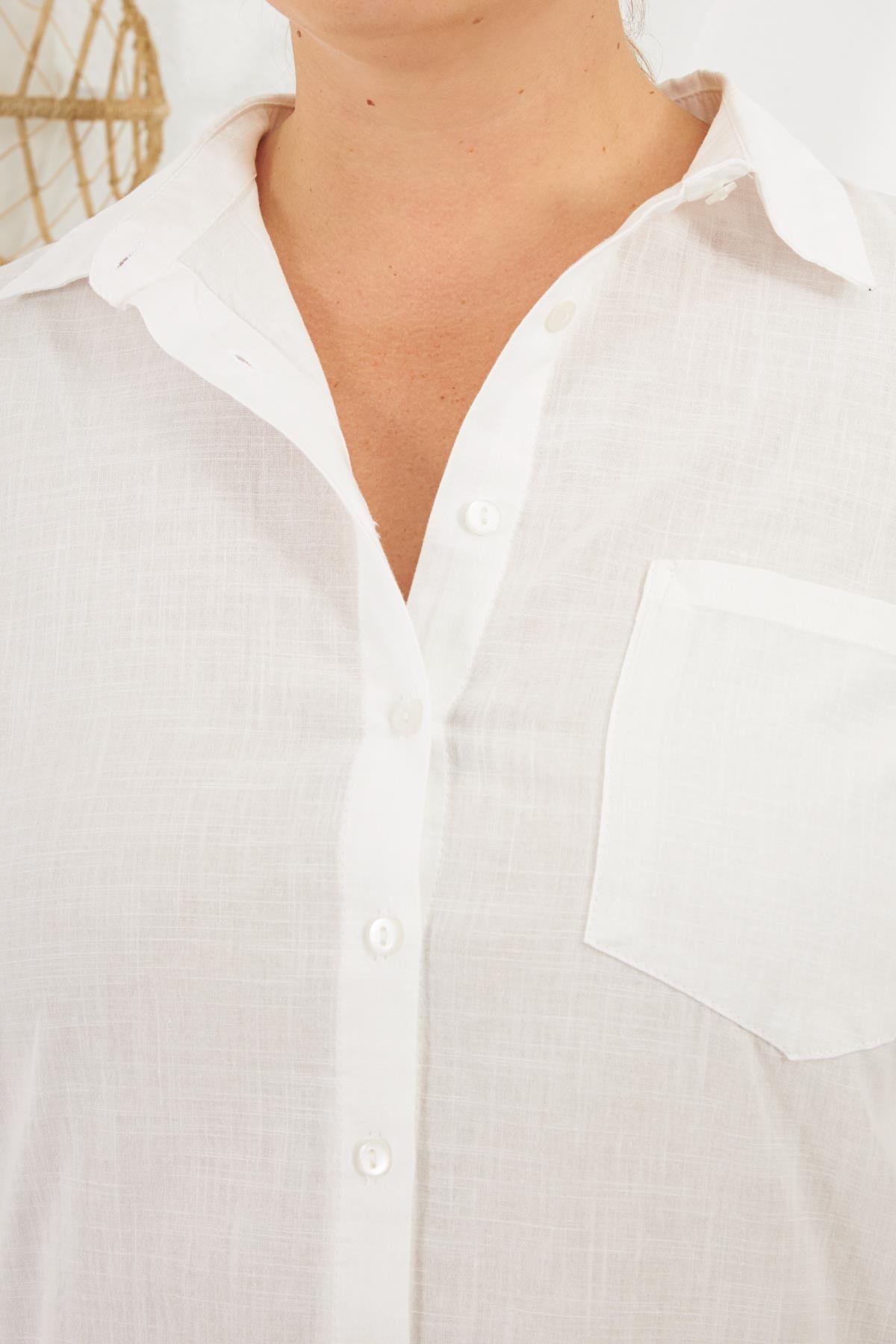 Kol Apoletli Büyük Beden Gömlek Beyaz