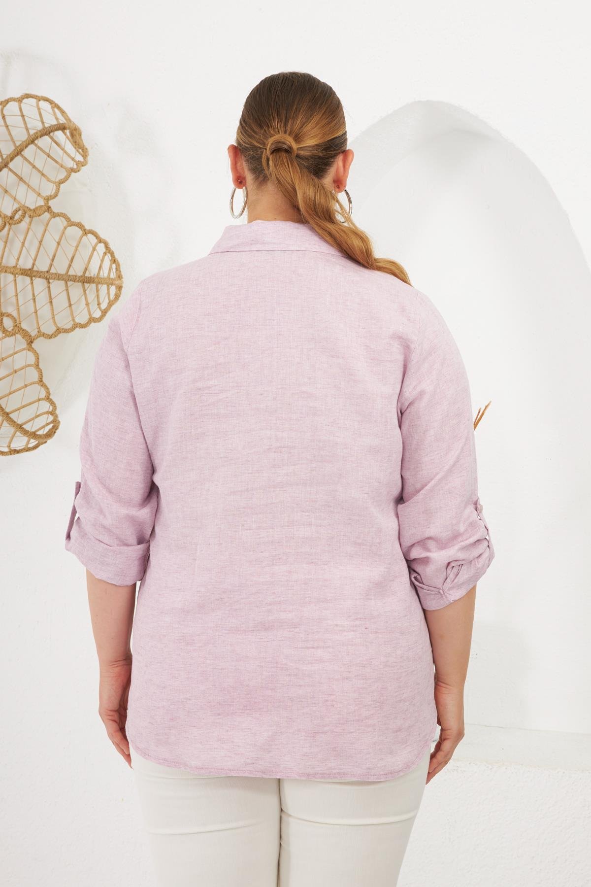 Kol Apoletli Büyük Beden Gömlek Lila