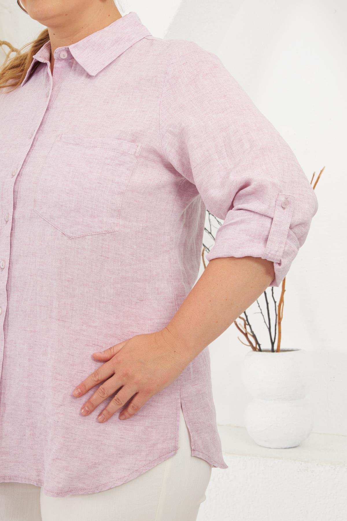 Kol Apoletli Büyük Beden Gömlek Lila