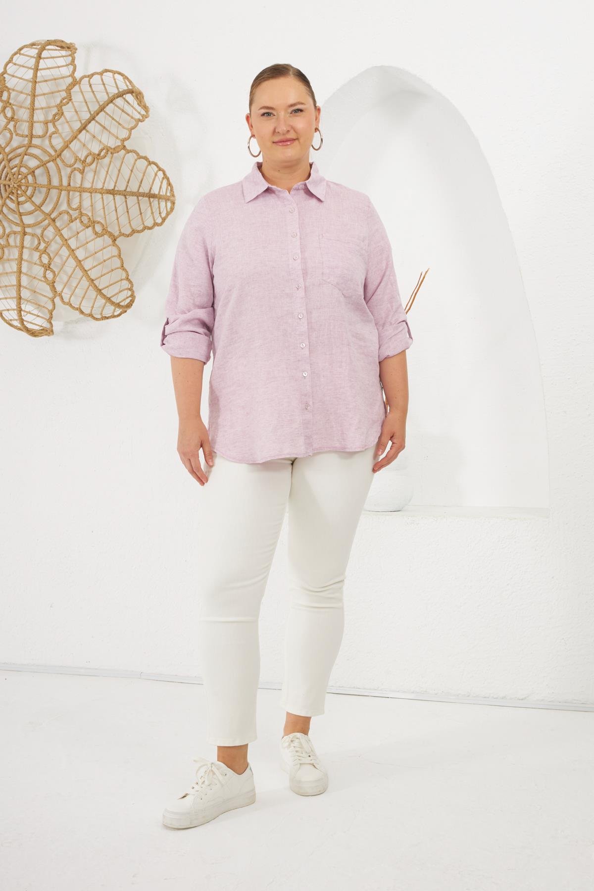 Kol Apoletli Büyük Beden Gömlek Lila