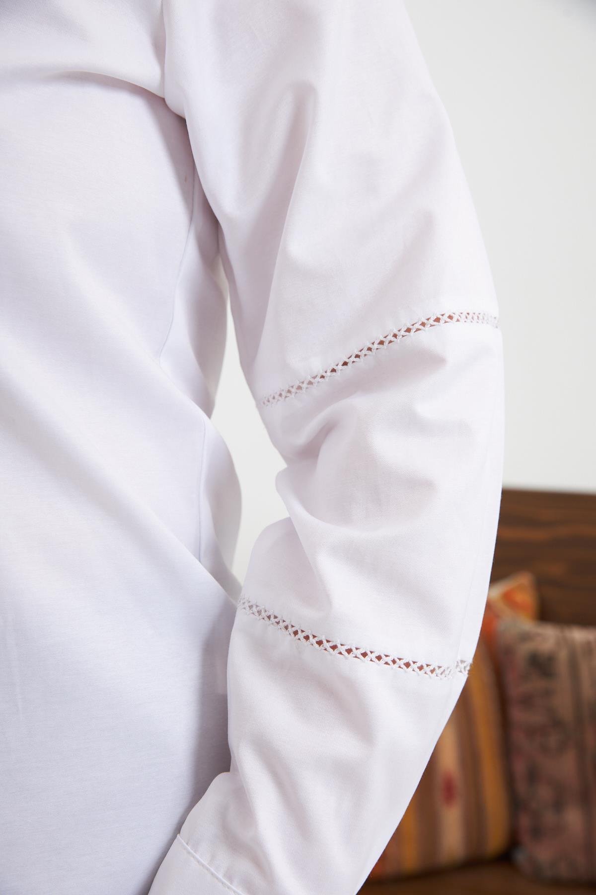 Kol Kroşeta Detaylı Büyük Beden Gömlek Beyaz