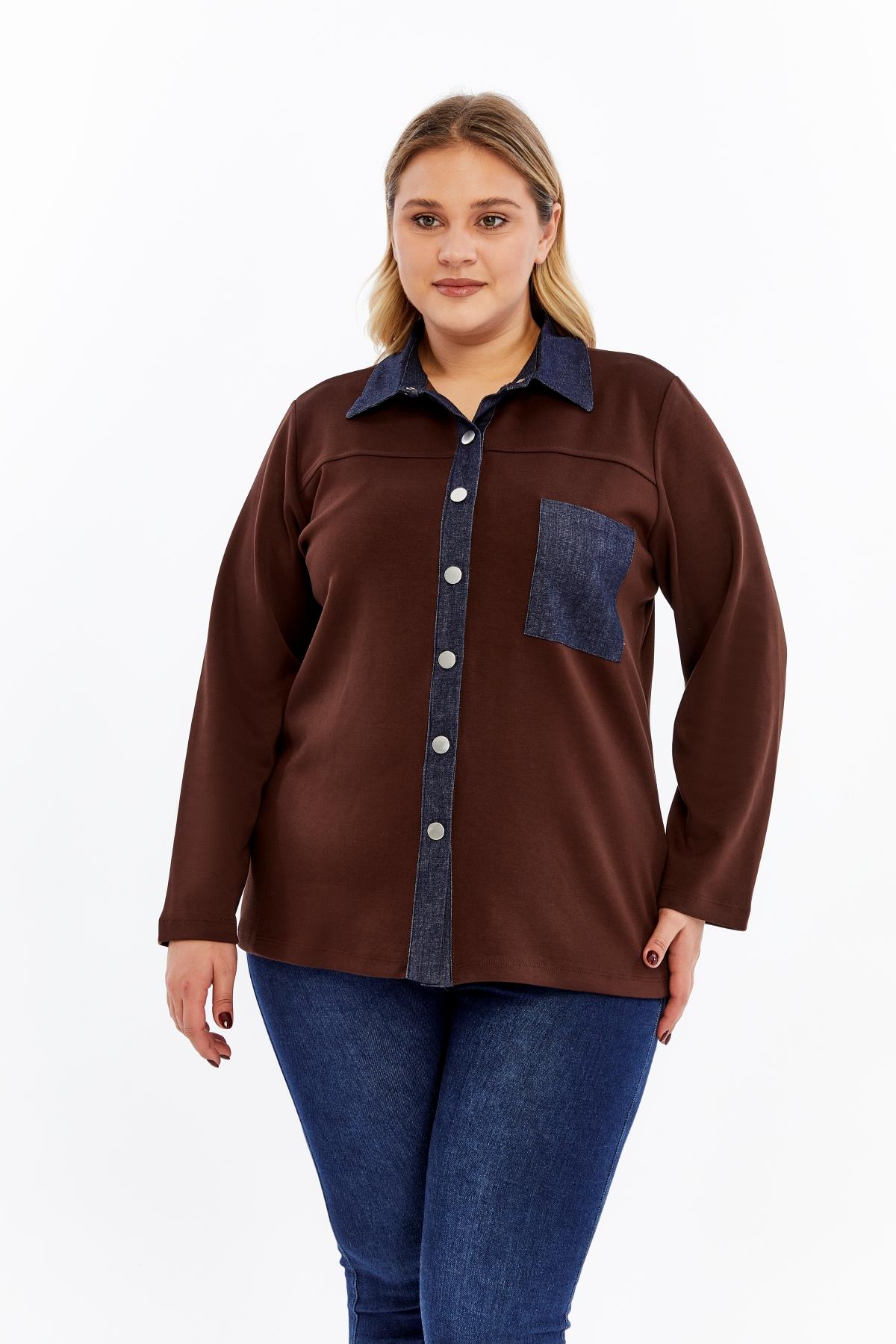 Kot Garnili Büyük Beden Ceket Kahverengi