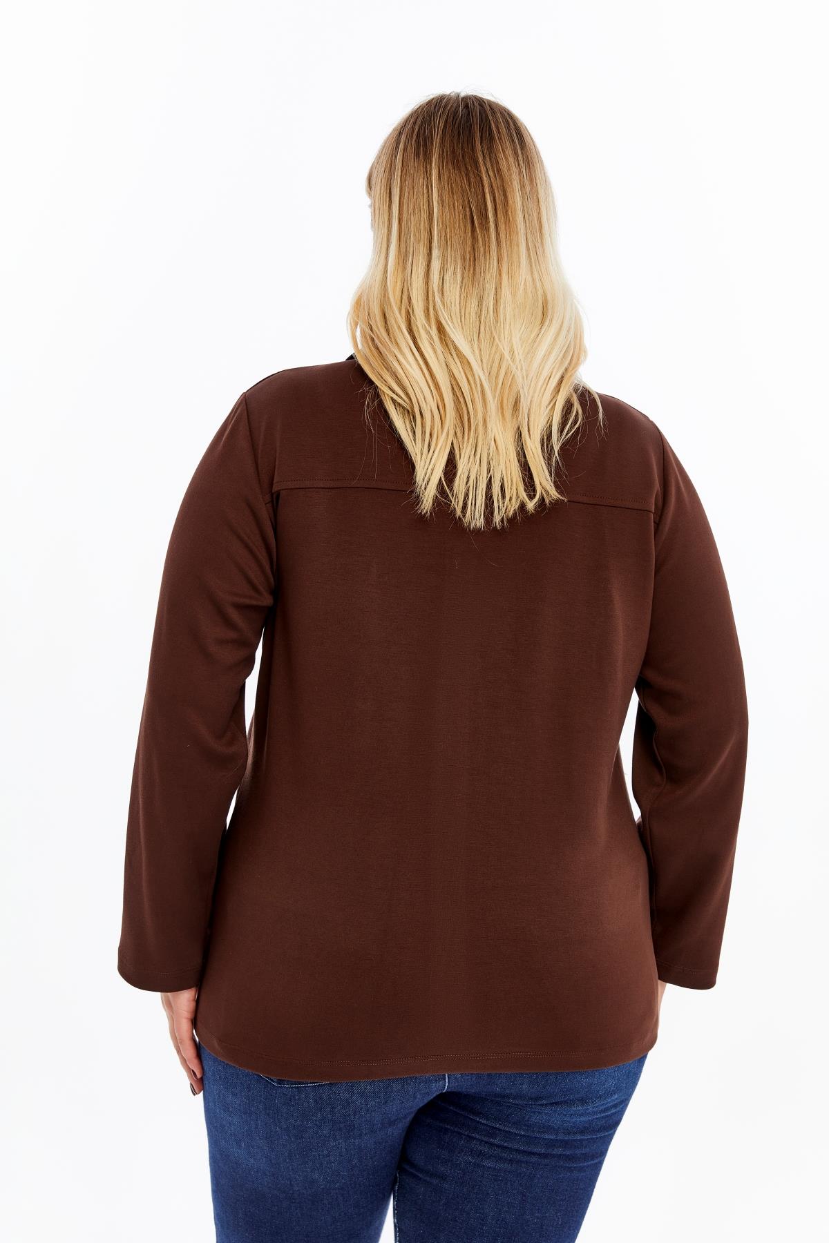 Kot Garnili Büyük Beden Ceket Kahverengi