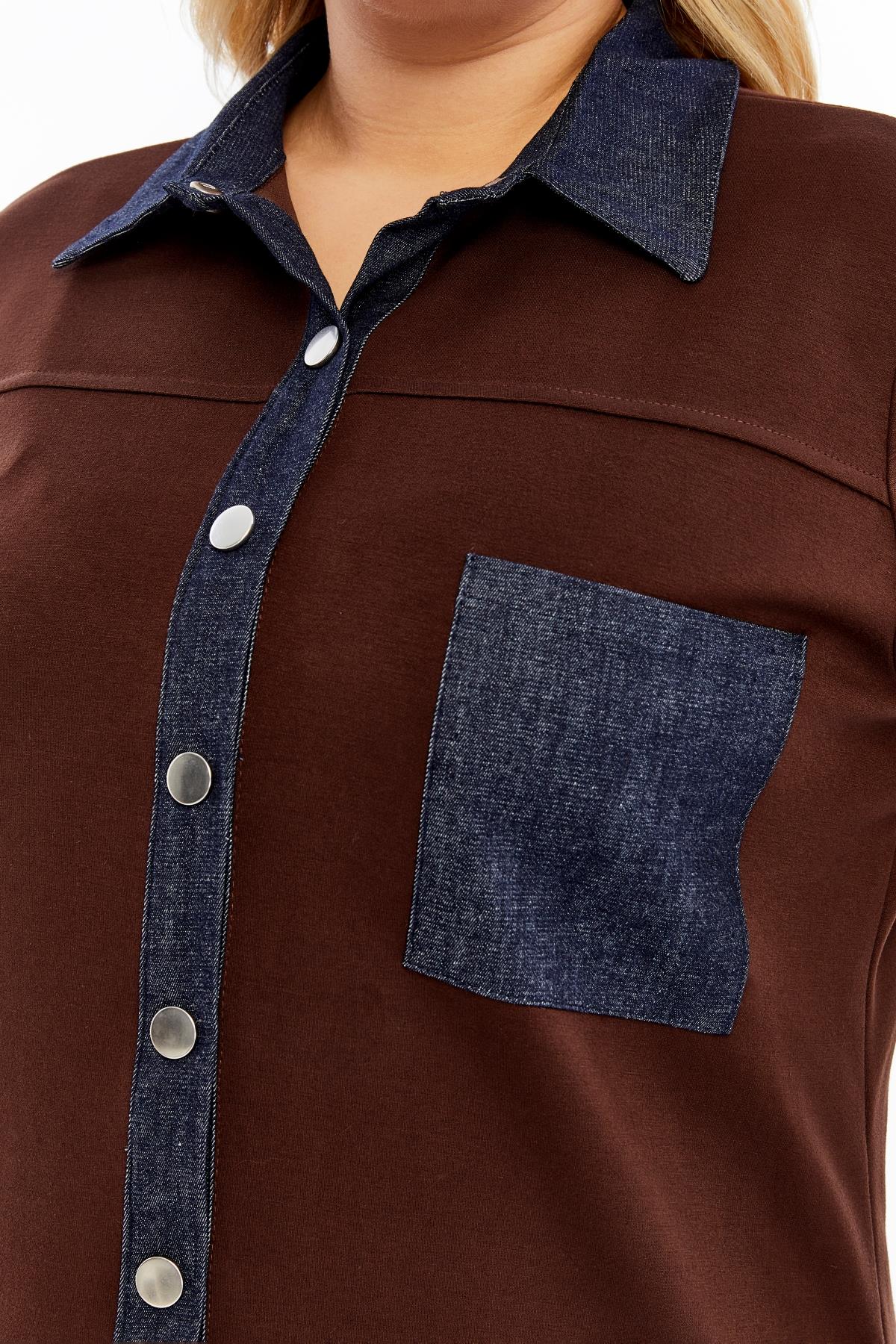 Kot Garnili Büyük Beden Ceket Kahverengi