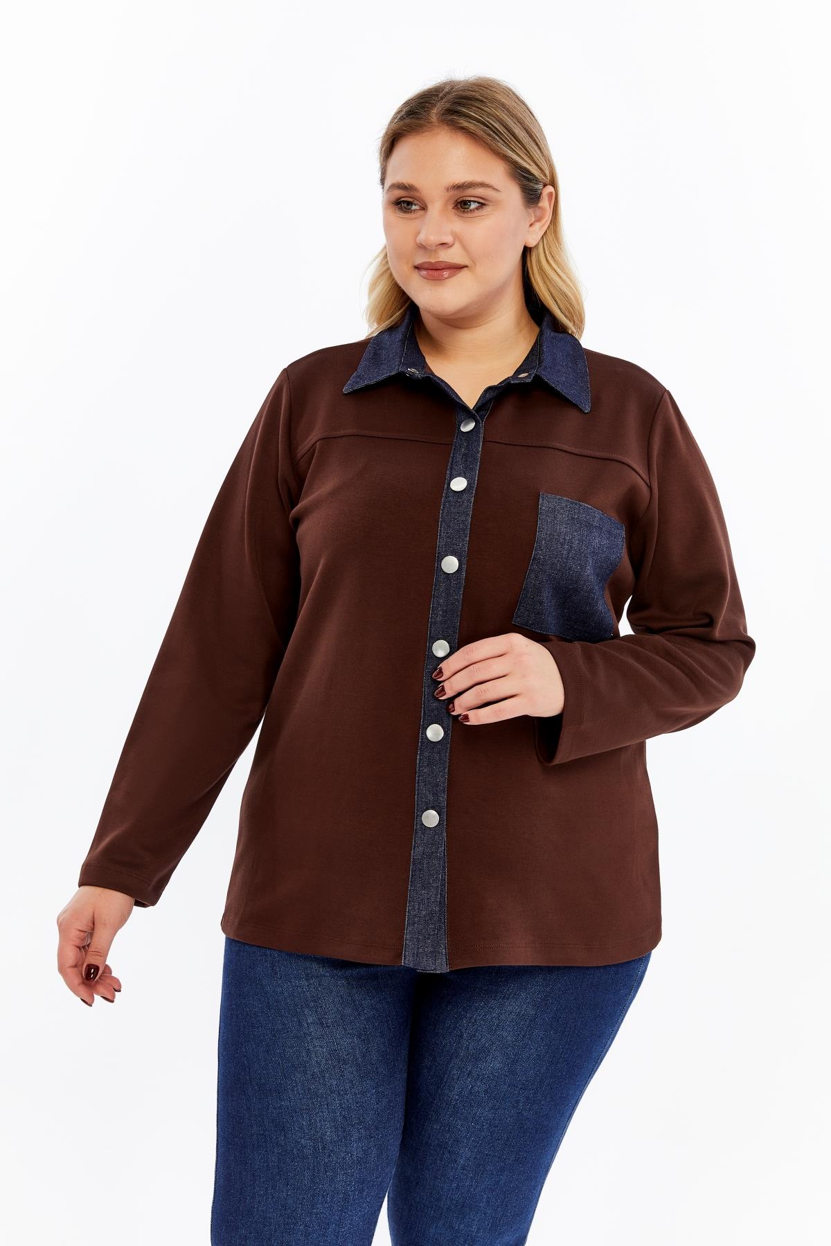 Kot Garnili Büyük Beden Ceket Kahverengi