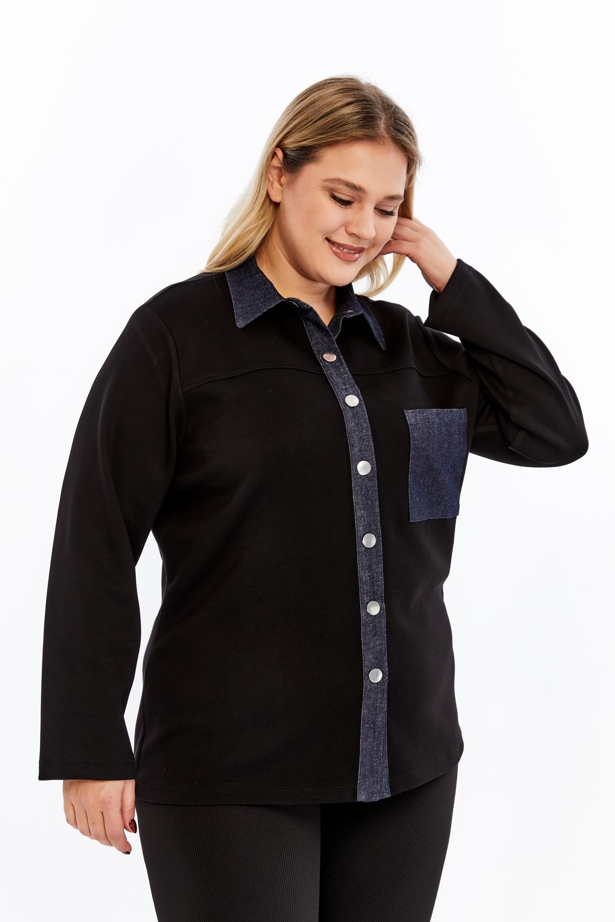 Kot Garnili Büyük Beden Ceket Siyah