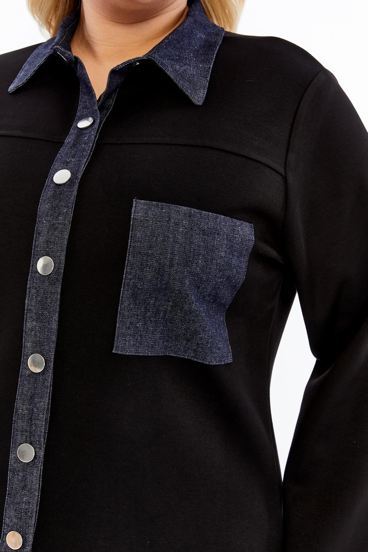 Kot Garnili Büyük Beden Ceket Siyah