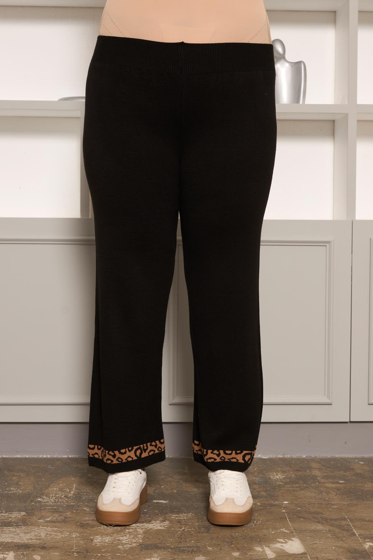 Leopar Garnili Alt-Üst Büyük Beden Takım Siyah