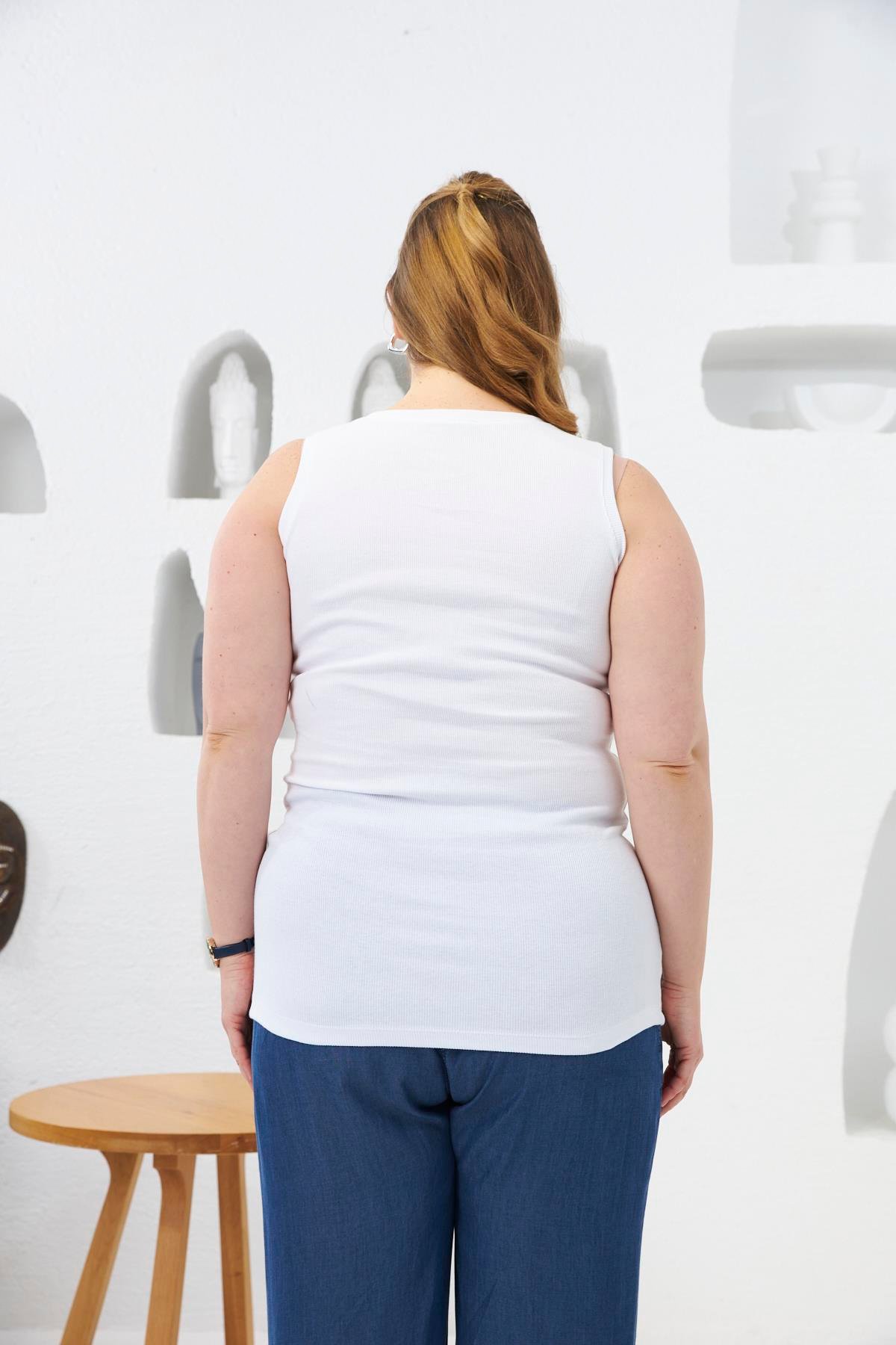 Ön Çıtçıtlı Büyük Beden Atlet Beyaz