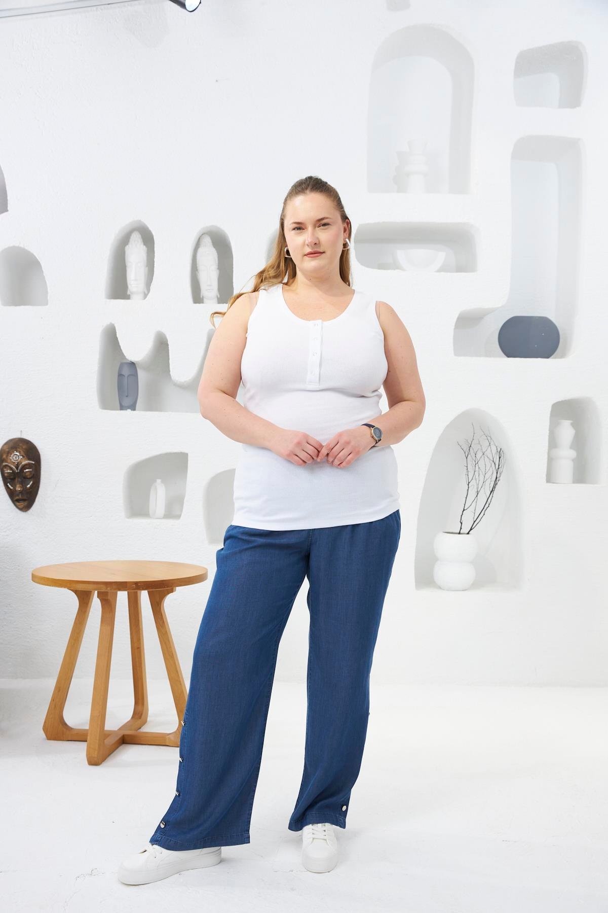 Ön Çıtçıtlı Büyük Beden Atlet Beyaz