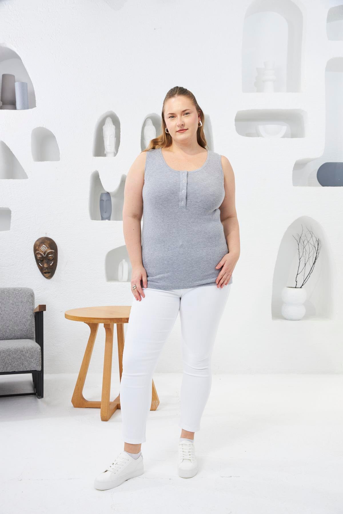 Ön Çıtçıtlı Büyük Beden Atlet Gri