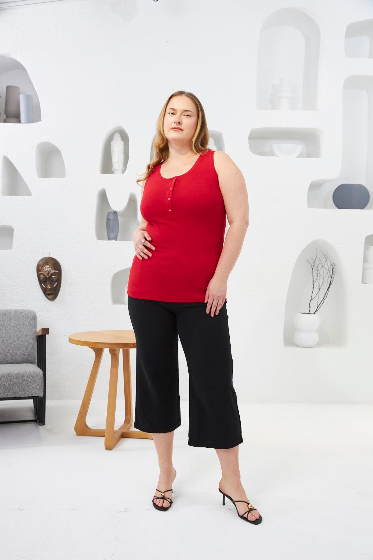 Ön Çıtçıtlı Büyük Beden Atlet Kırmızı