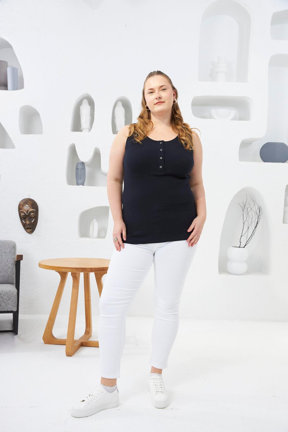 Ön Çıtçıtlı Büyük Beden Atlet Lacivert