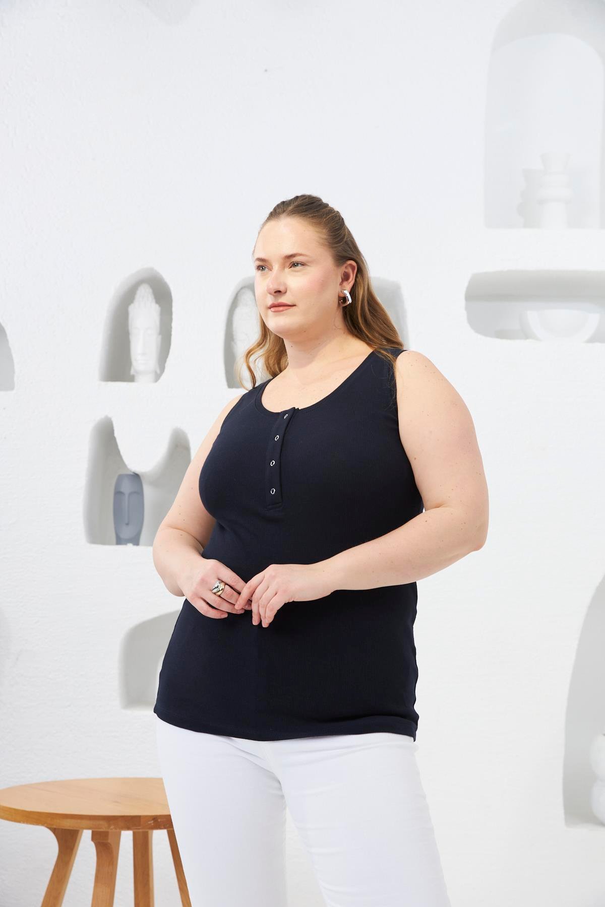 Ön Çıtçıtlı Büyük Beden Atlet Lacivert