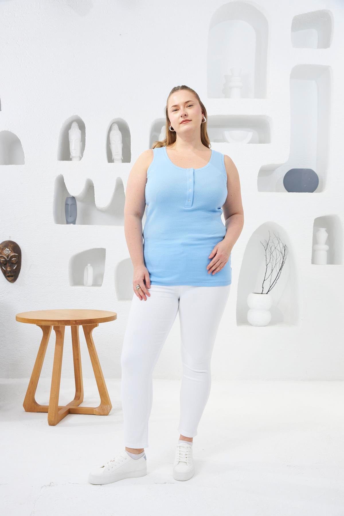 Ön Çıtçıtlı Büyük Beden Atlet Mavi