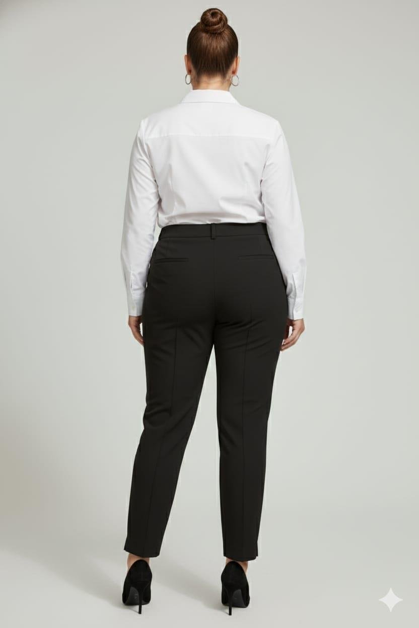 Önü Fitilli Büyük Beden Kumaş Pantolon Siyah