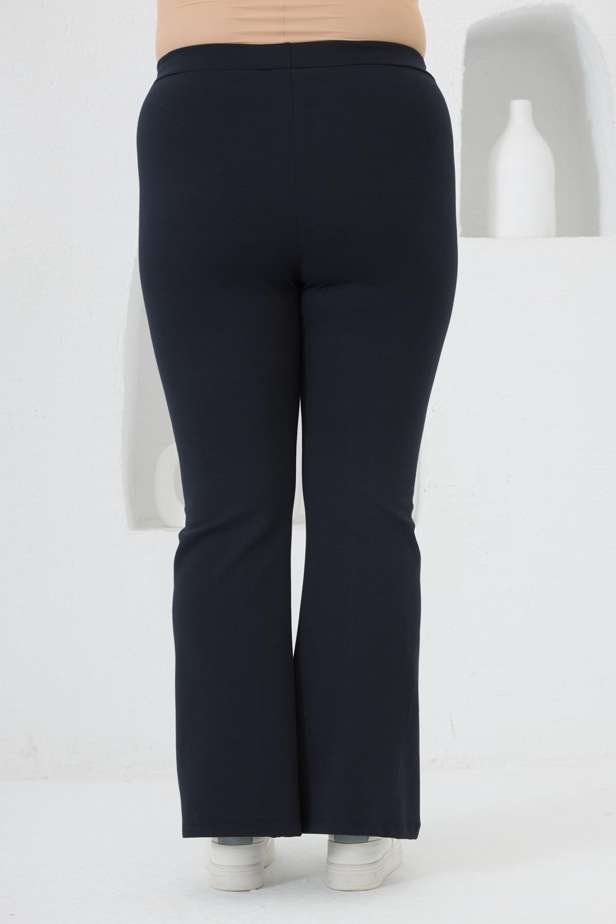 Paça Yırtmaç Detaylı Büyük Beden Tayt Lacivert