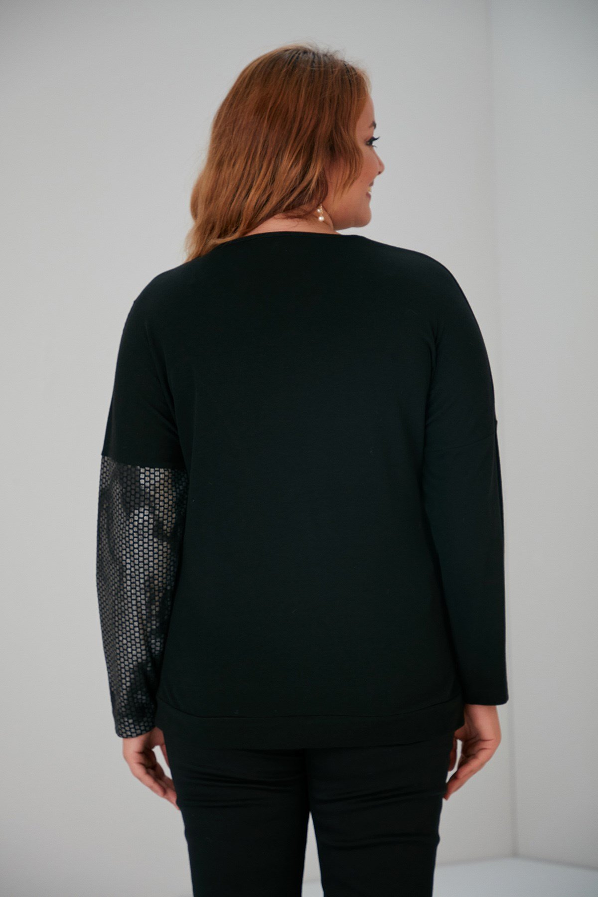 Rmg Asimetrik Garnili Büyük Beden Siyah Bluz