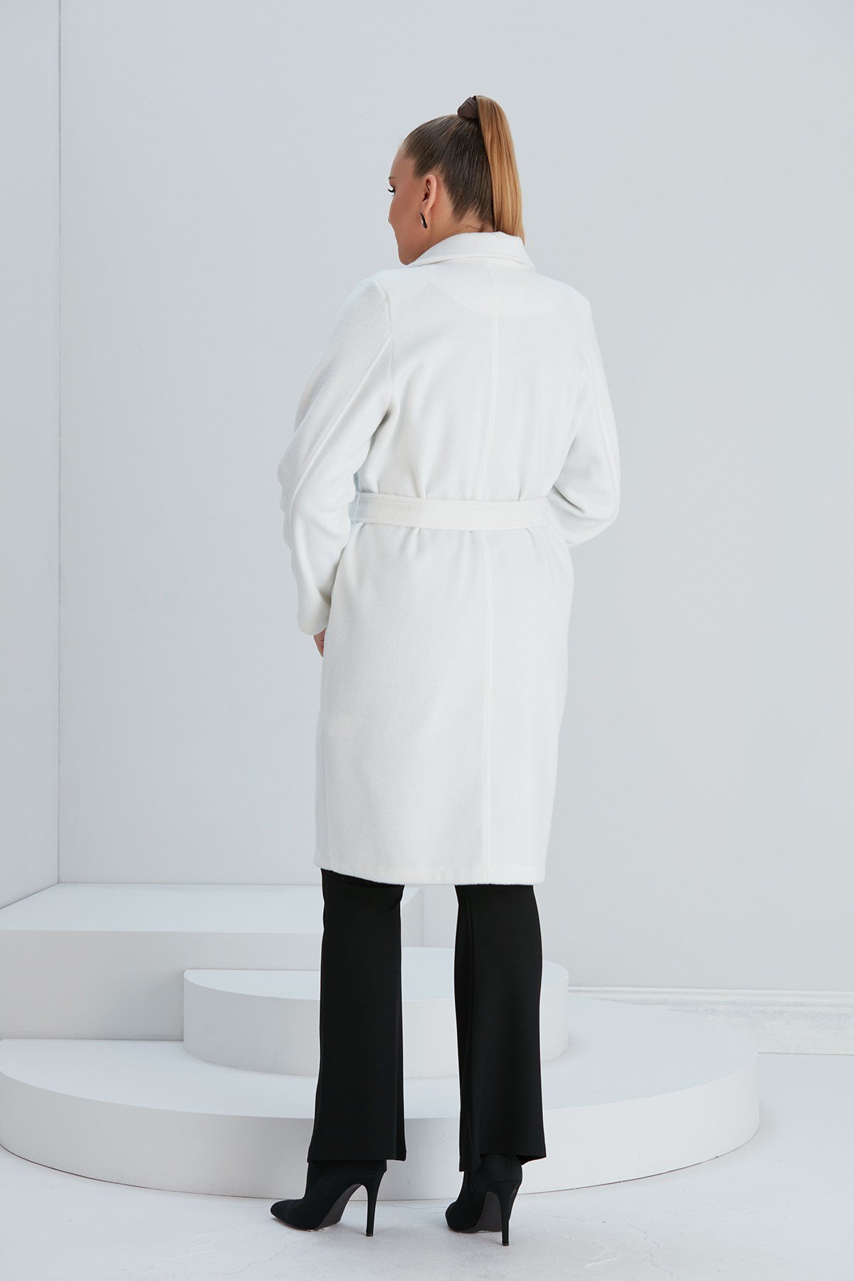 Rmg Astarsız Büyük Beden Beyaz Kaşe Kaban