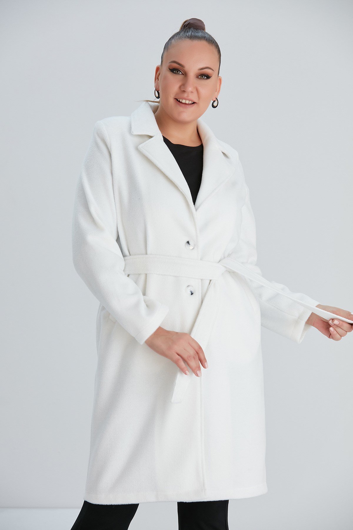 Rmg Astarsız Büyük Beden Beyaz Kaşe Kaban