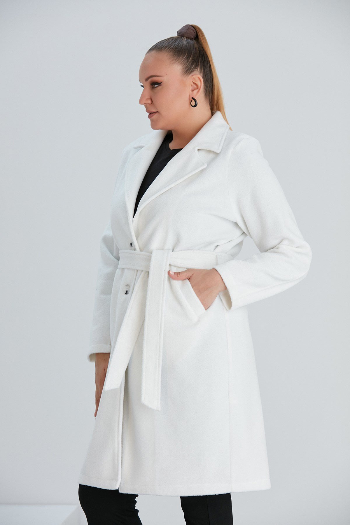 Rmg Astarsız Büyük Beden Beyaz Kaşe Kaban