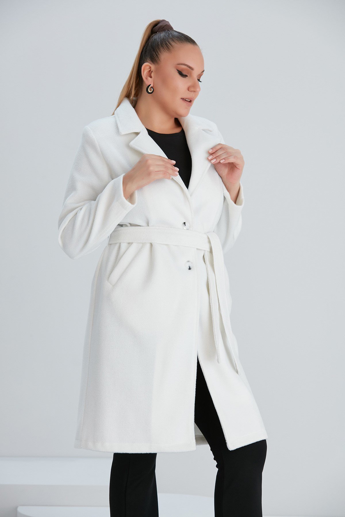 Rmg Astarsız Büyük Beden Beyaz Kaşe Kaban