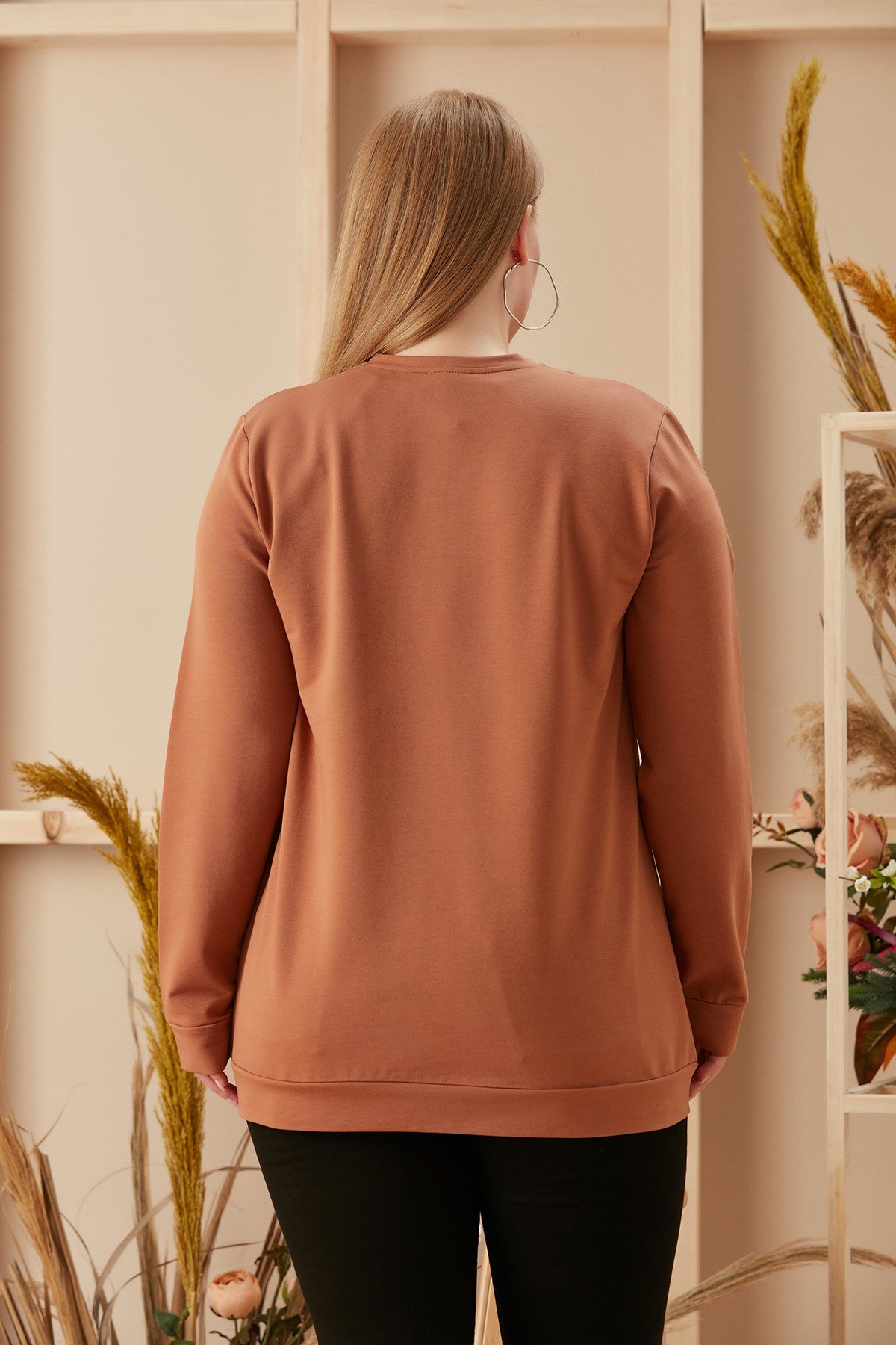 Rmg Baskılı Büyük Beden Camel Sweatshirt