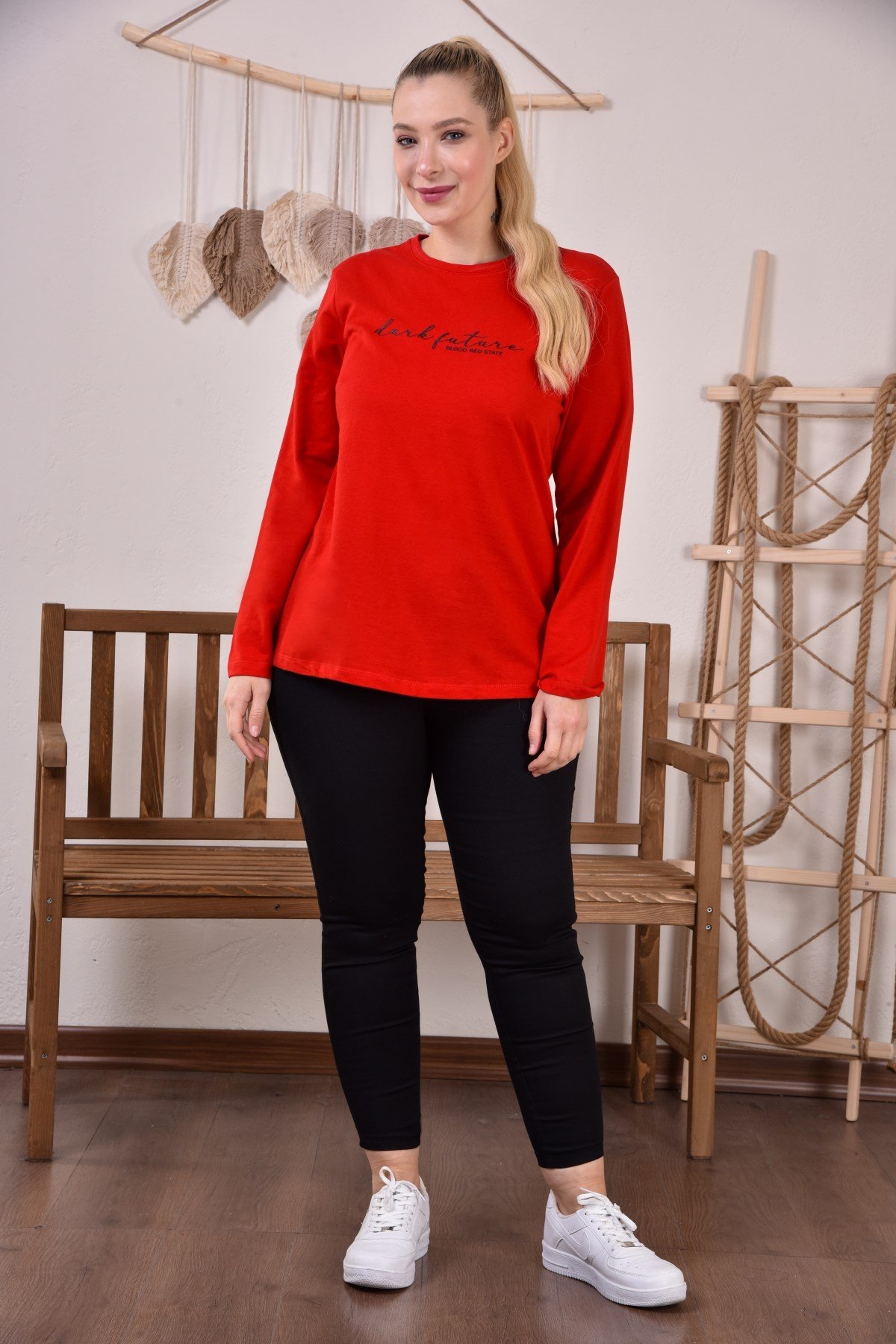 Rmg Baskılı Büyük Beden Kırmızı Sweatshirt