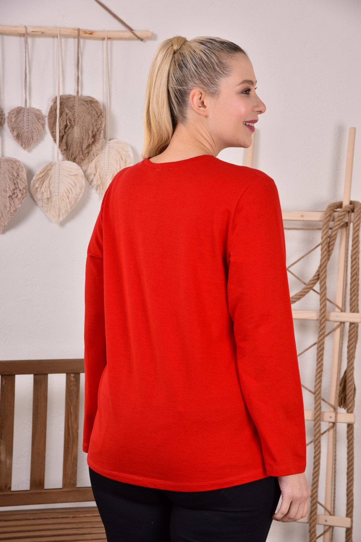 Rmg Baskılı Büyük Beden Kırmızı Sweatshirt