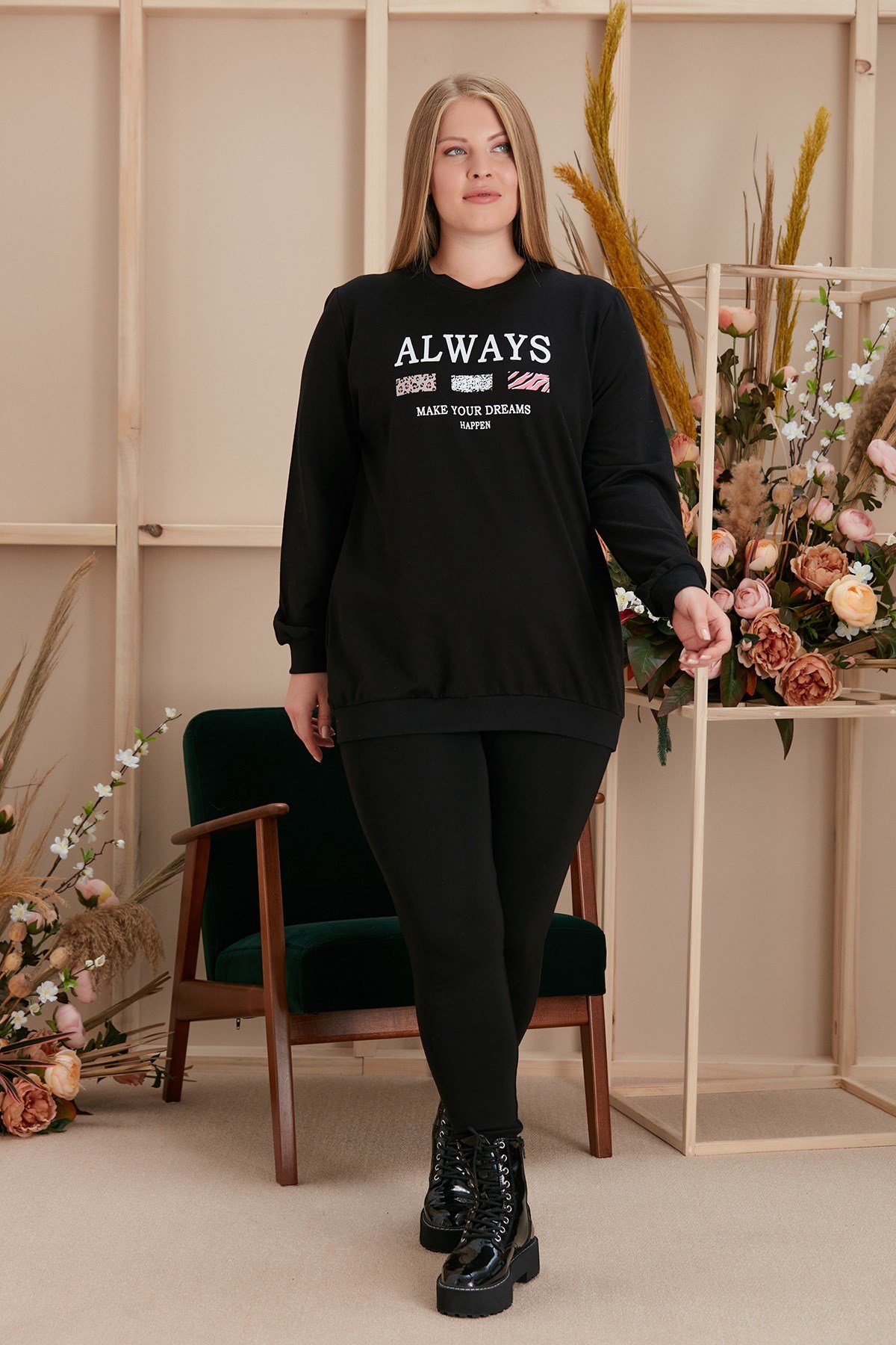 Rmg Baskılı Büyük Beden Siyah Sweatshirt