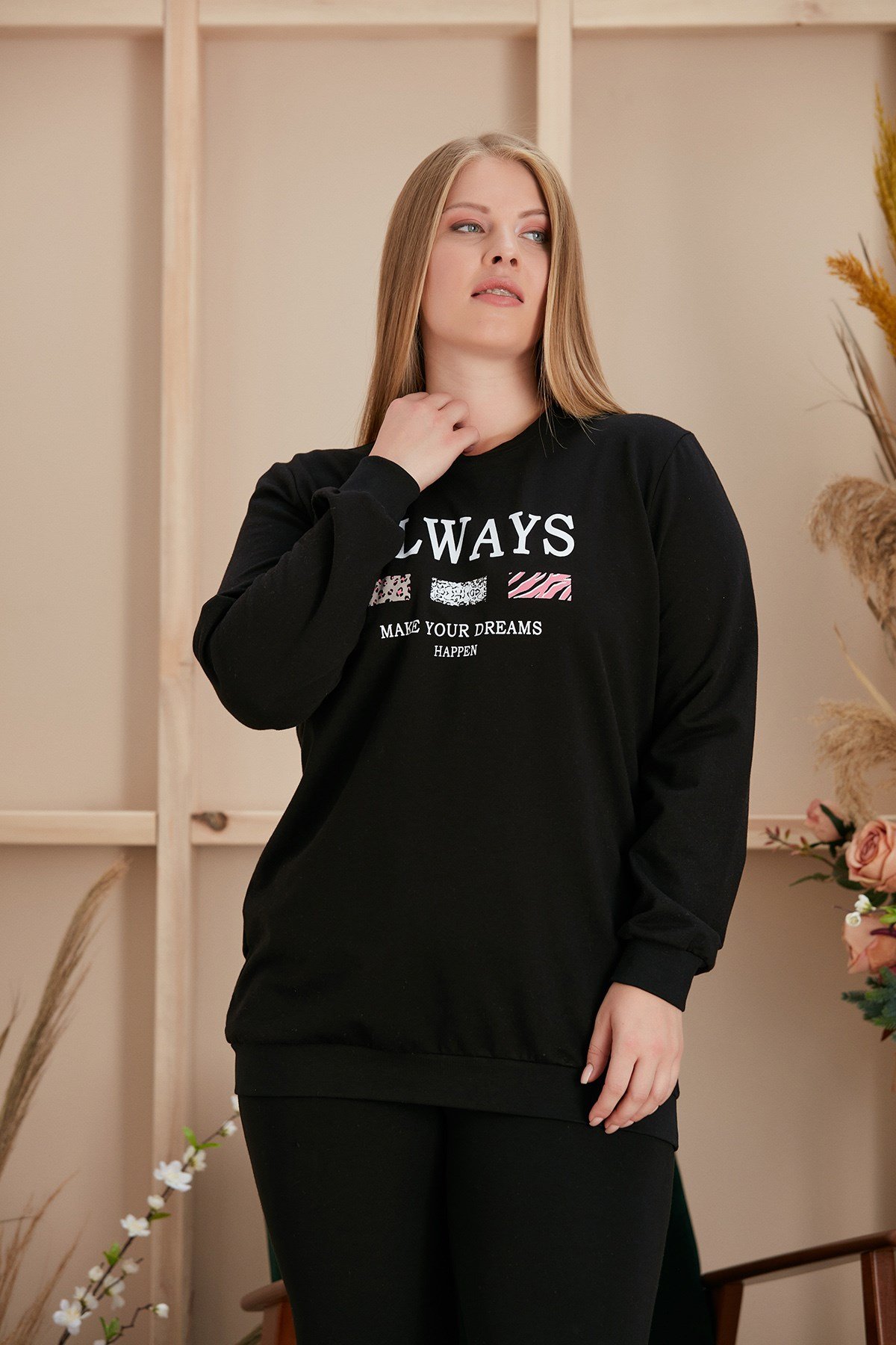 Rmg Baskılı Büyük Beden Siyah Sweatshirt