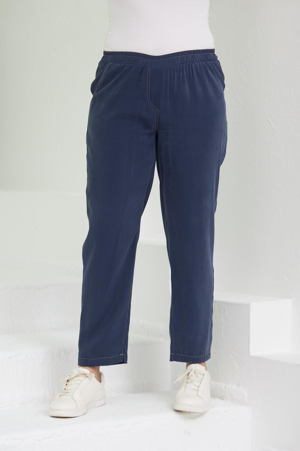 Rmg Bel Bağcık Detaylı Büyük Beden İndigo Trenç Takım