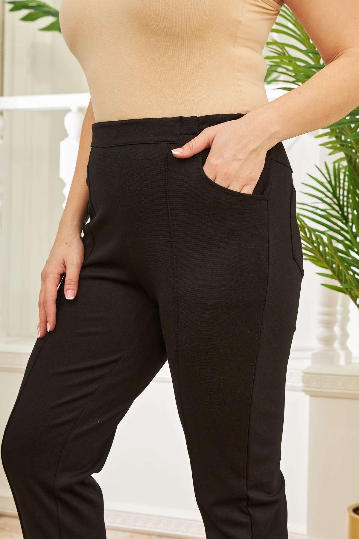 Rmg Beli Lastikli Fitilli Büyük Beden Siyah Çelik Örme Pantolon