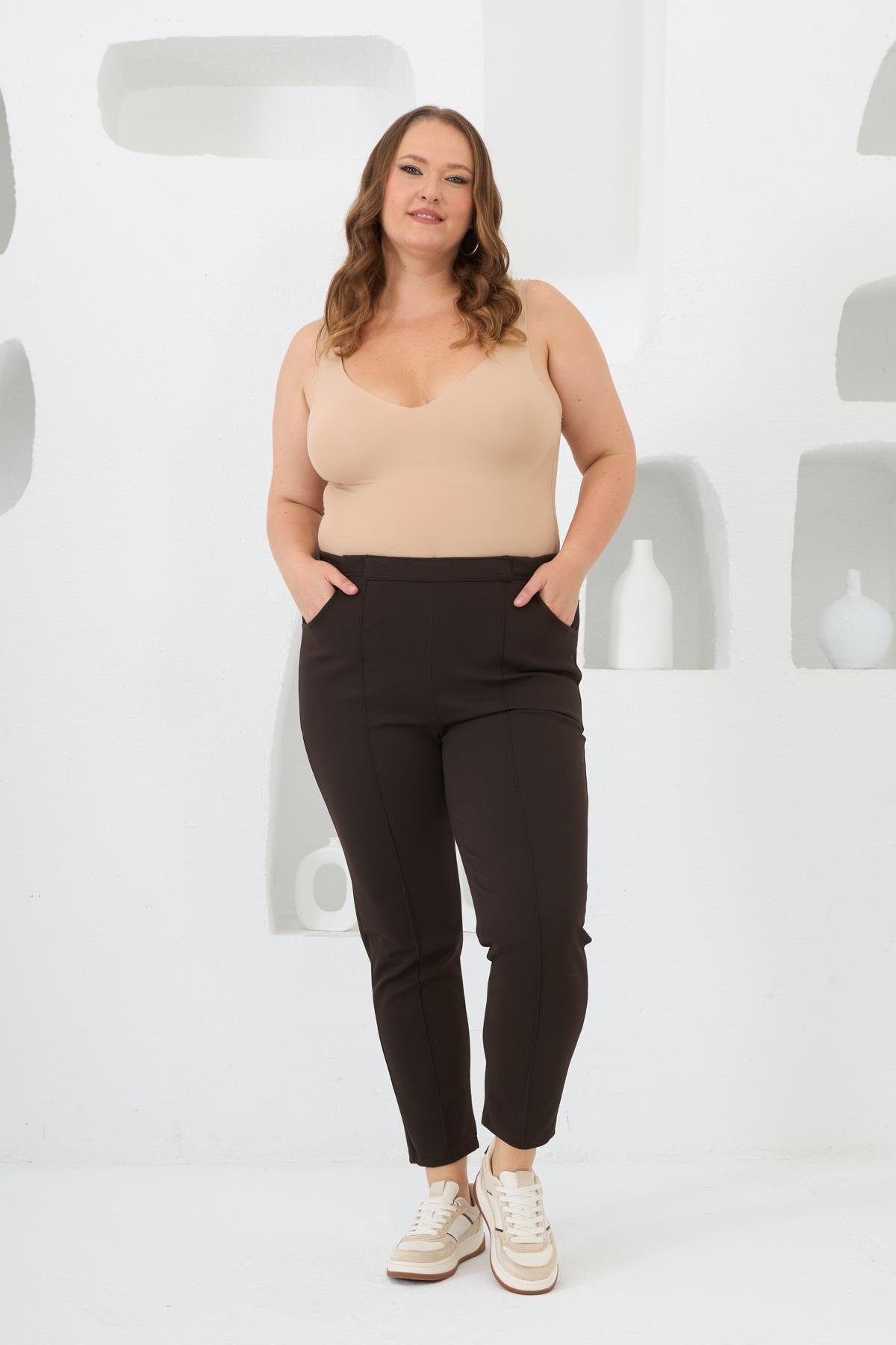 Rmg Beli Lastikli Fitilli Büyük Beden Kahve Çelik Örme Pantolon