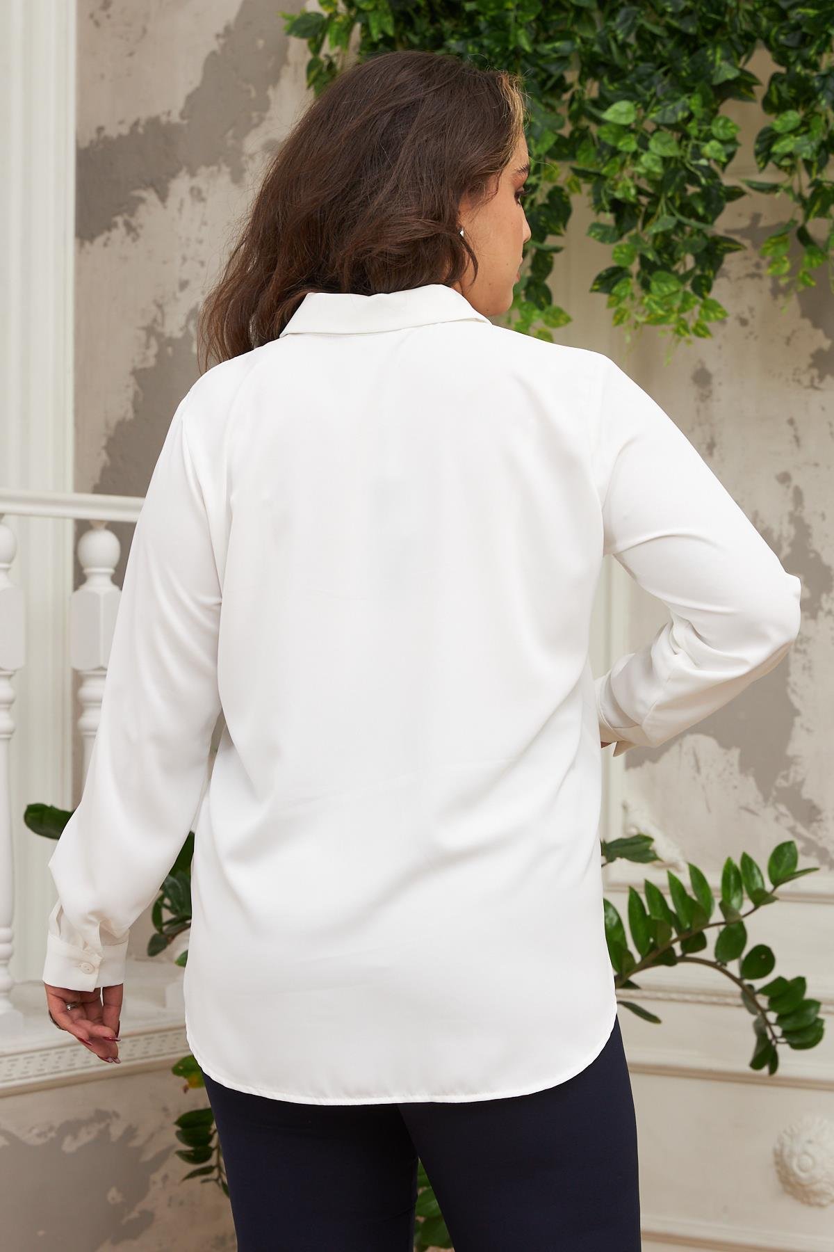 Rmg Büyük Beden Beyaz Klasik Uzun Kol Gömlek