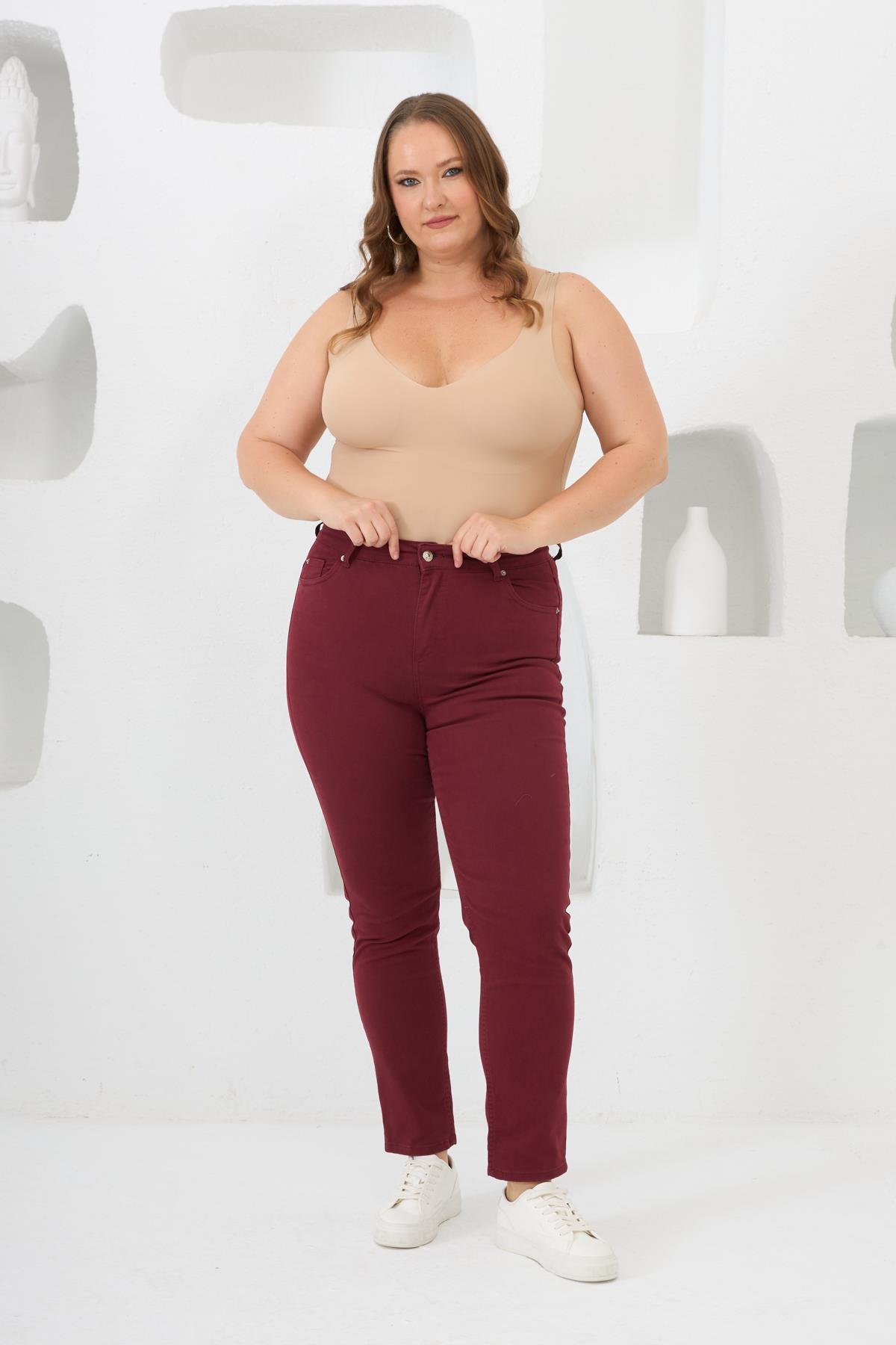 RMG Büyük Beden Bordo Pamuk Pantolon