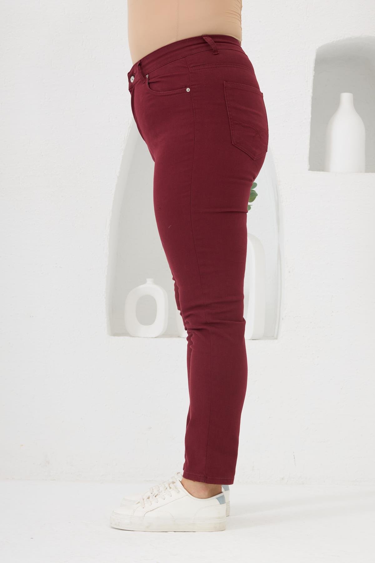 RMG Büyük Beden Bordo Pamuk Pantolon
