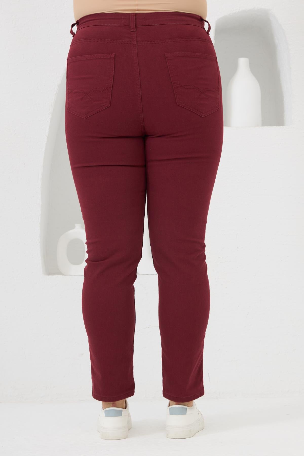 RMG Büyük Beden Bordo Pamuk Pantolon