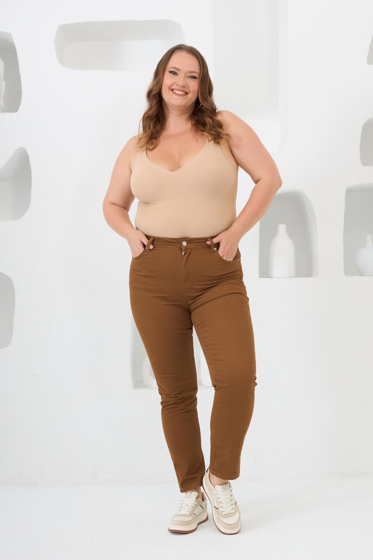 RMG Büyük Beden Camel Pamuk Pantolon