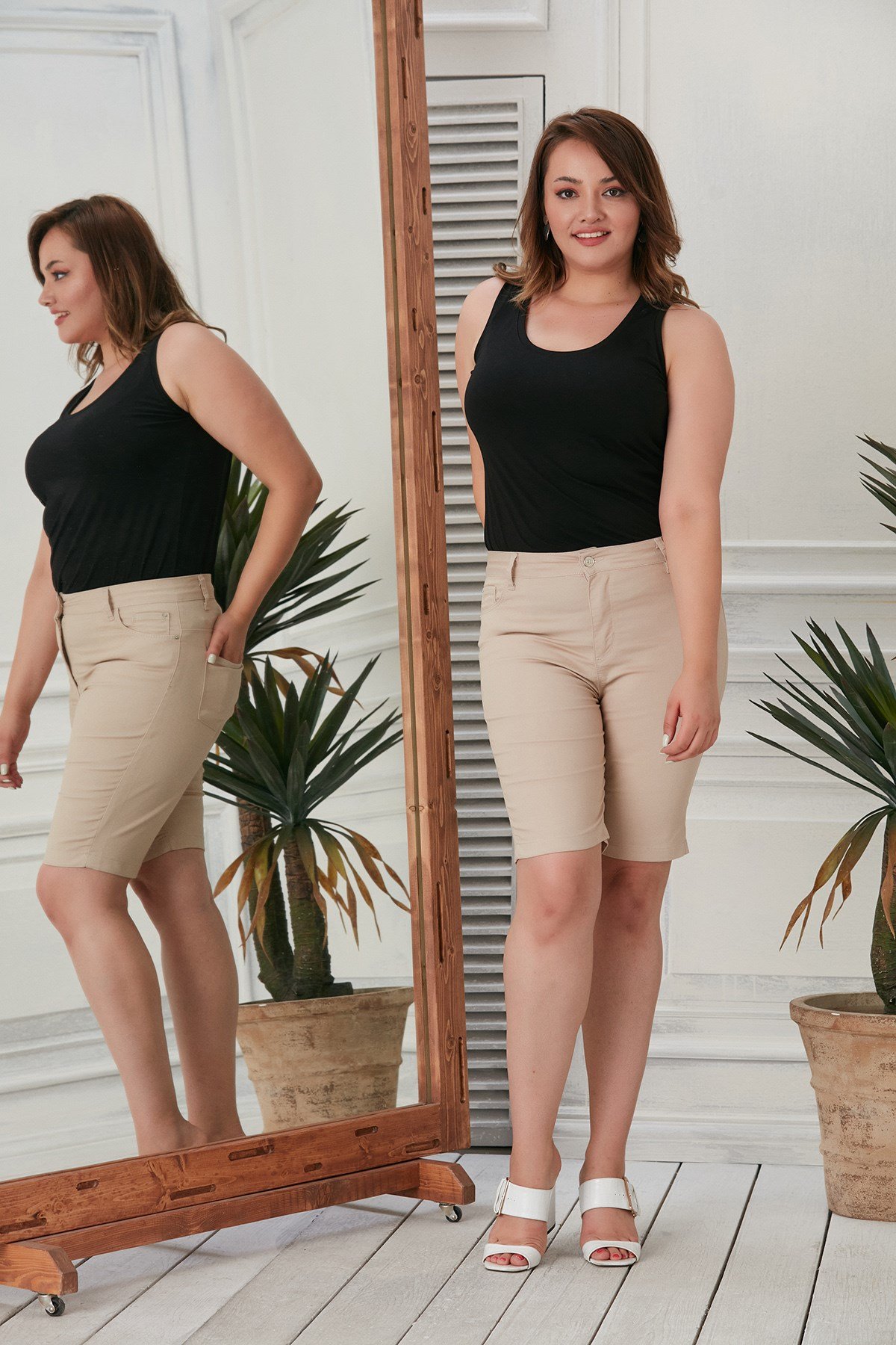 Rmg Büyük Beden Krem Pamuk Şort