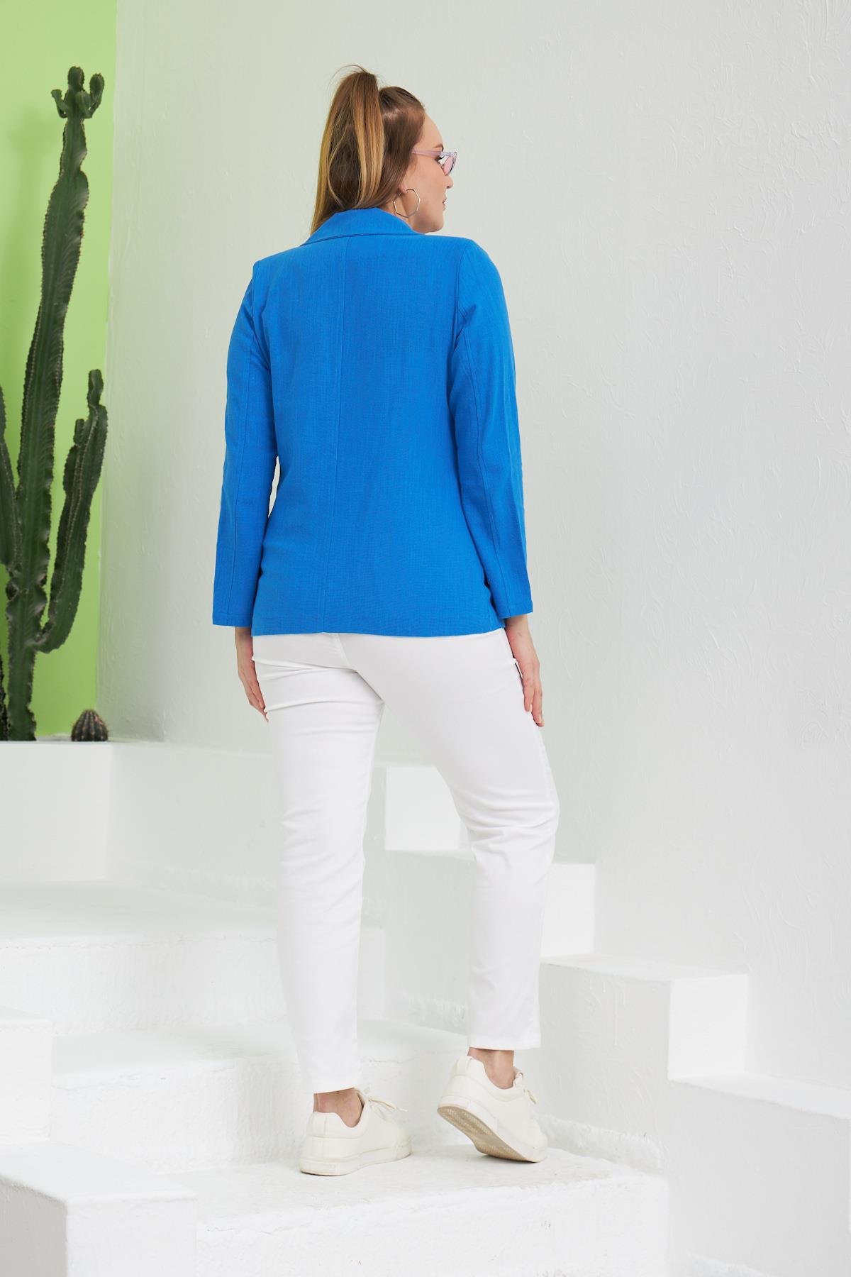 Rmg Büyük Beden Saks Keten Ceket