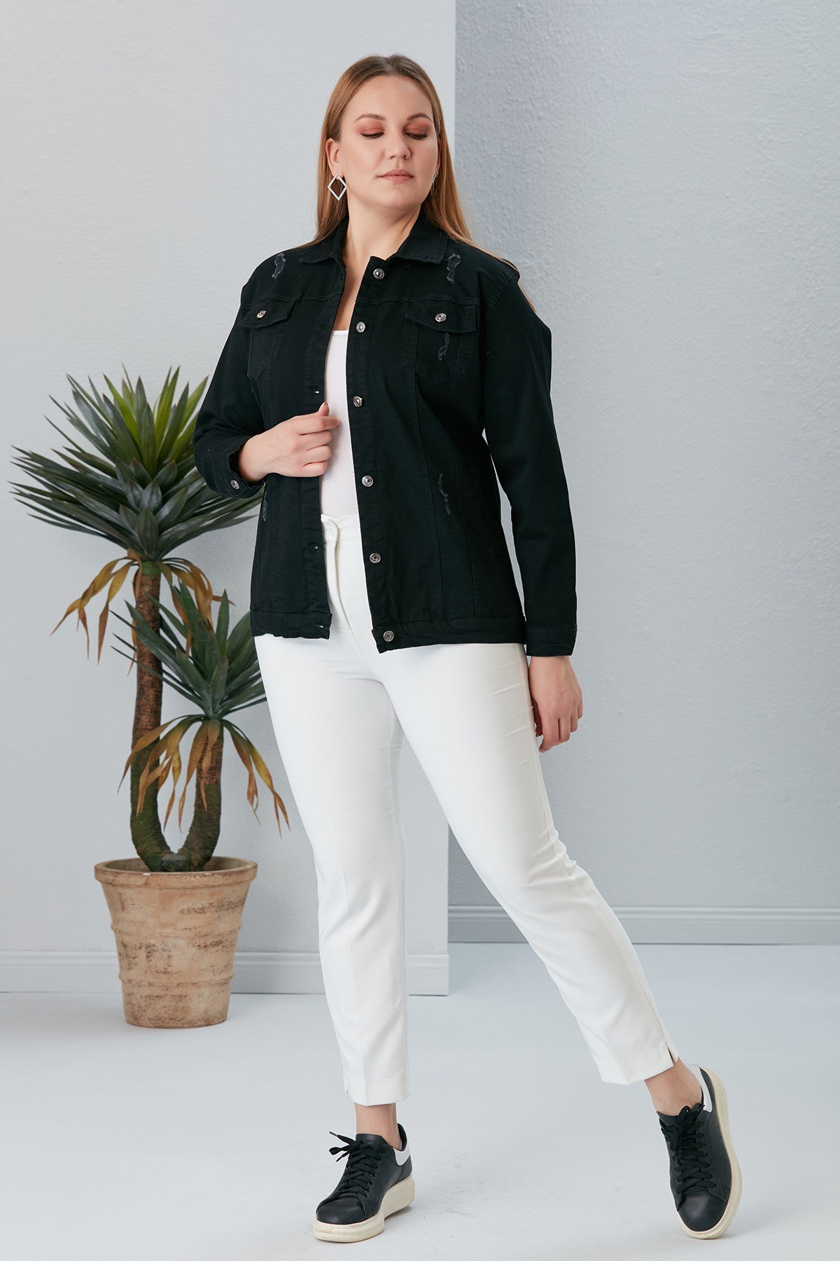 RMG Büyük Beden Siyah Kot Ceket