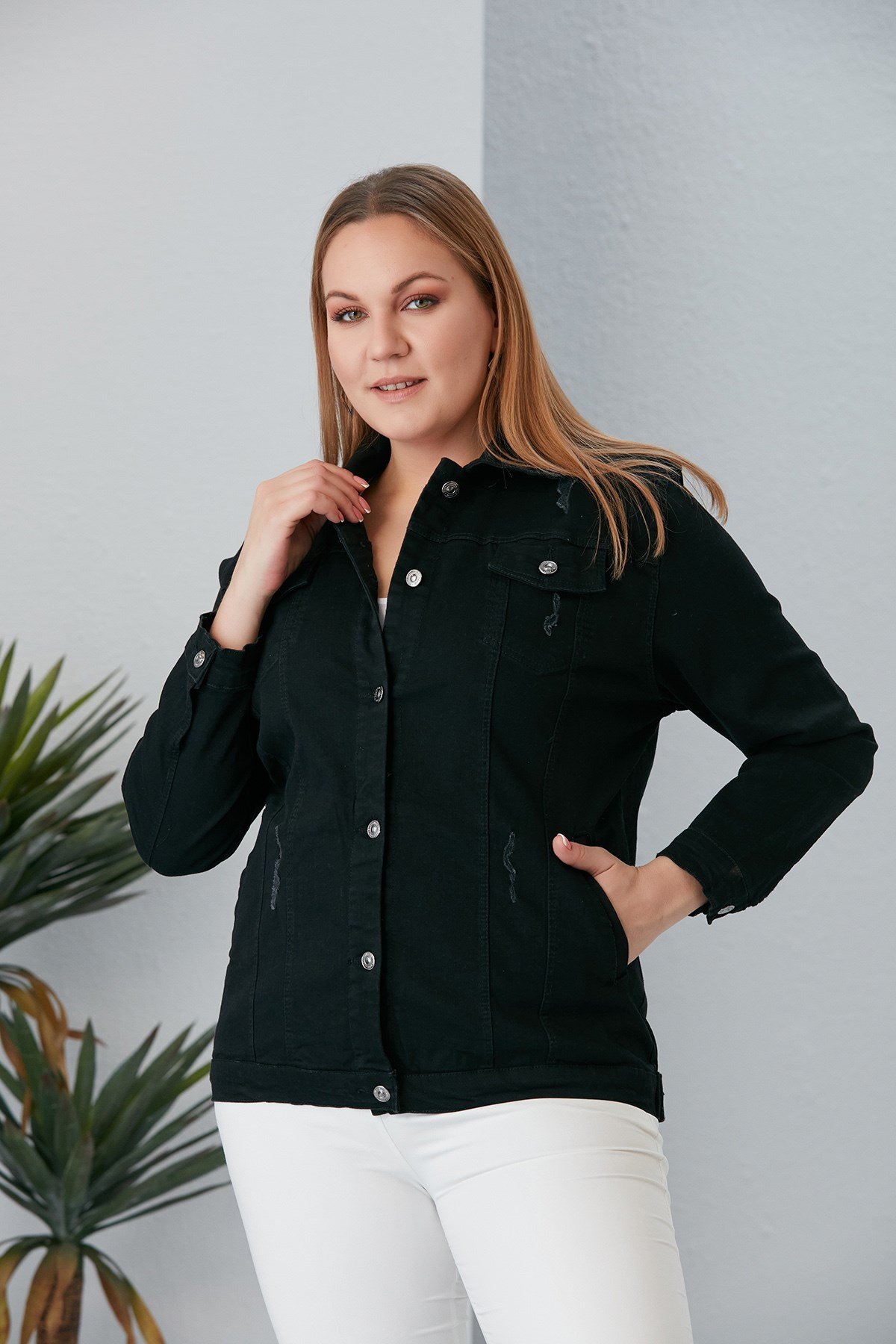 RMG Büyük Beden Siyah Kot Ceket