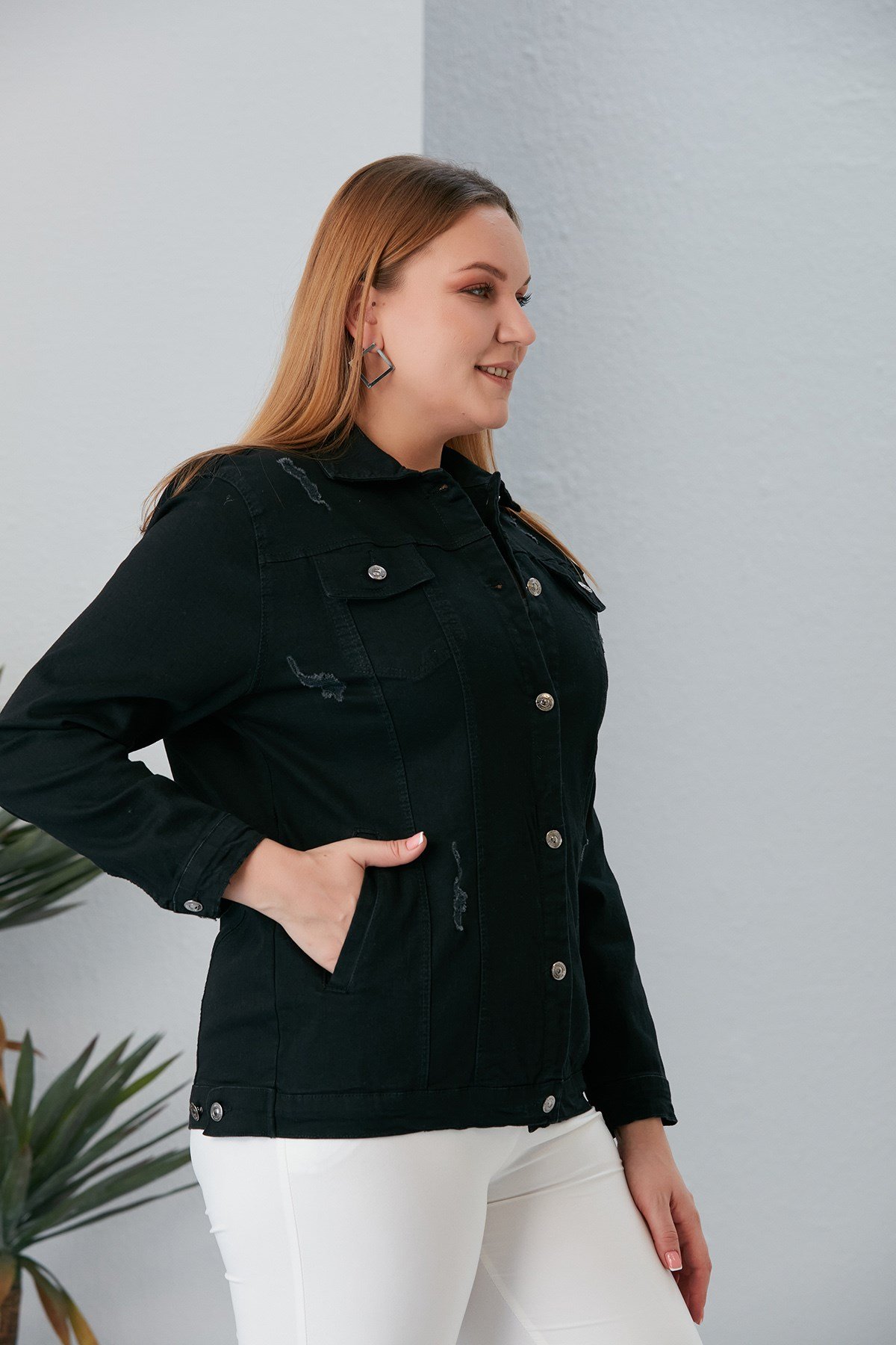 RMG Büyük Beden Siyah Kot Ceket