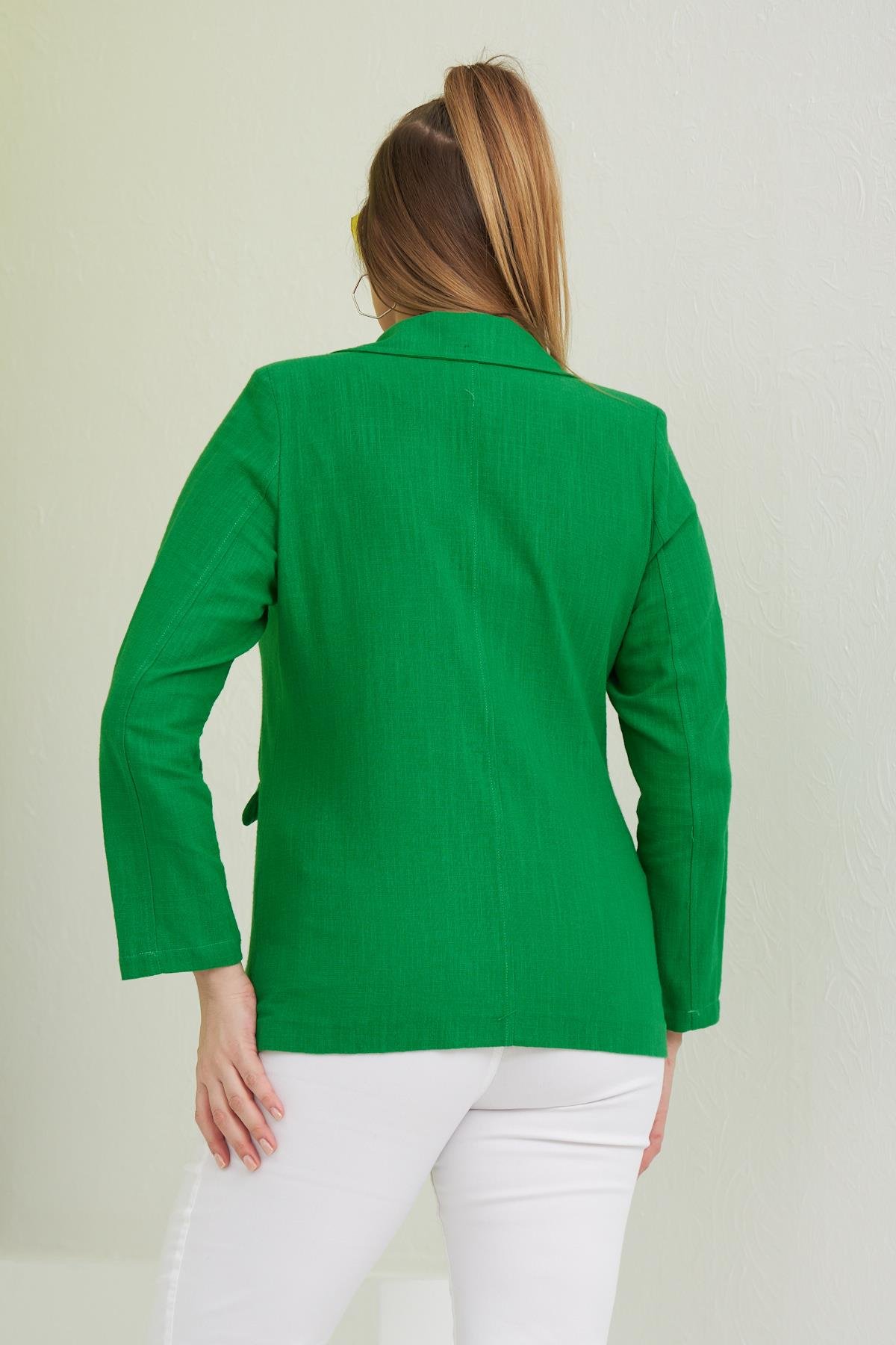 Rmg Büyük Beden Yeşil Keten Ceket