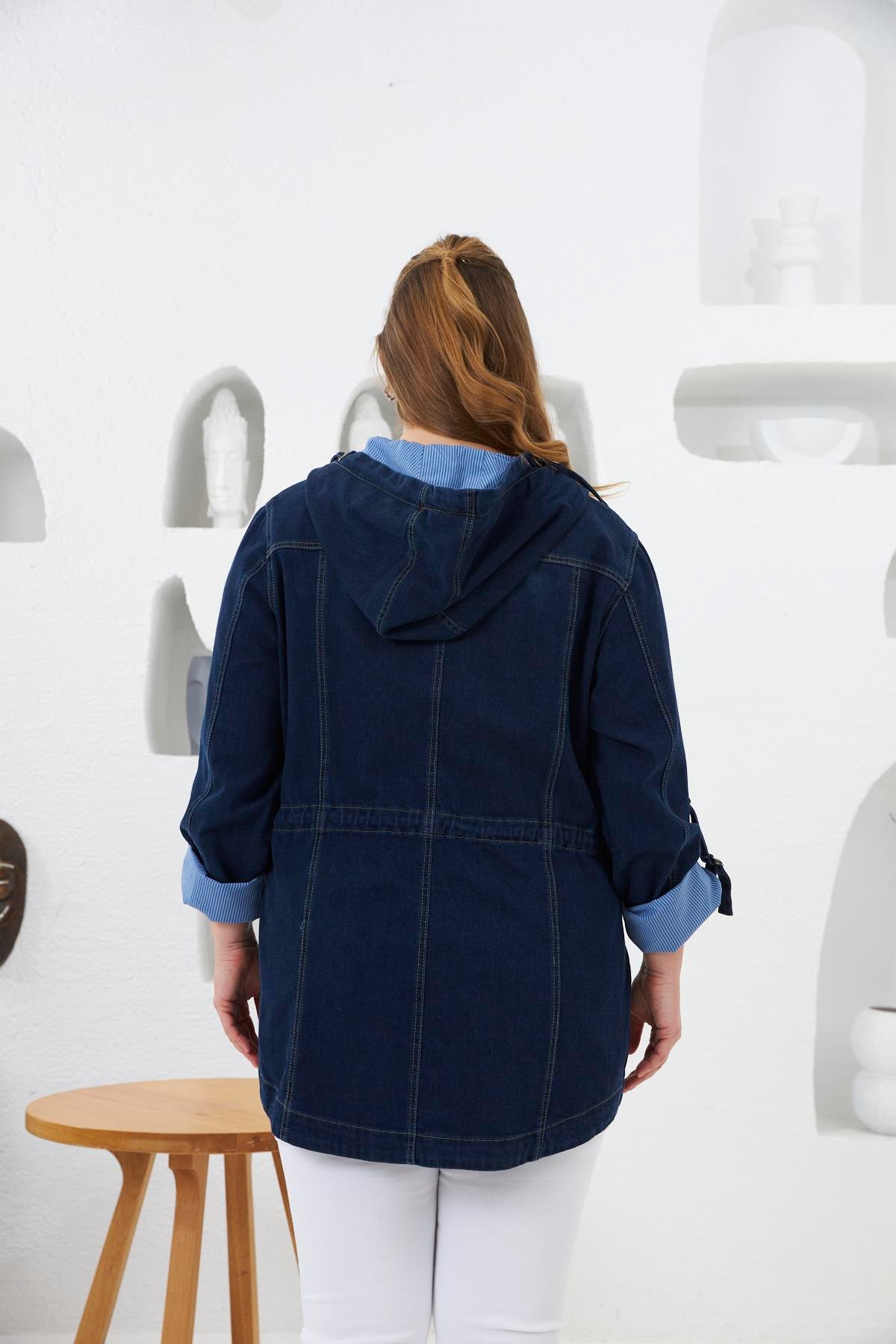 Rmg Cep Detaylı Büyük Beden Lacivert Kot Ceket