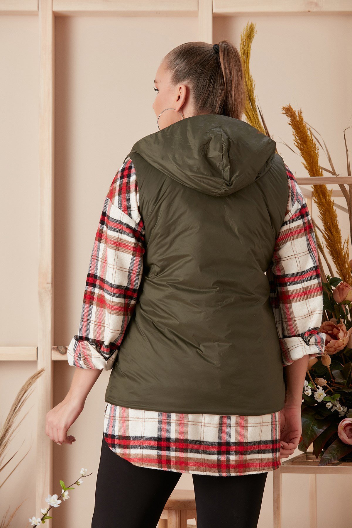 Rmg Çift Taraflı Büyük Beden Haki-Krem Yelek