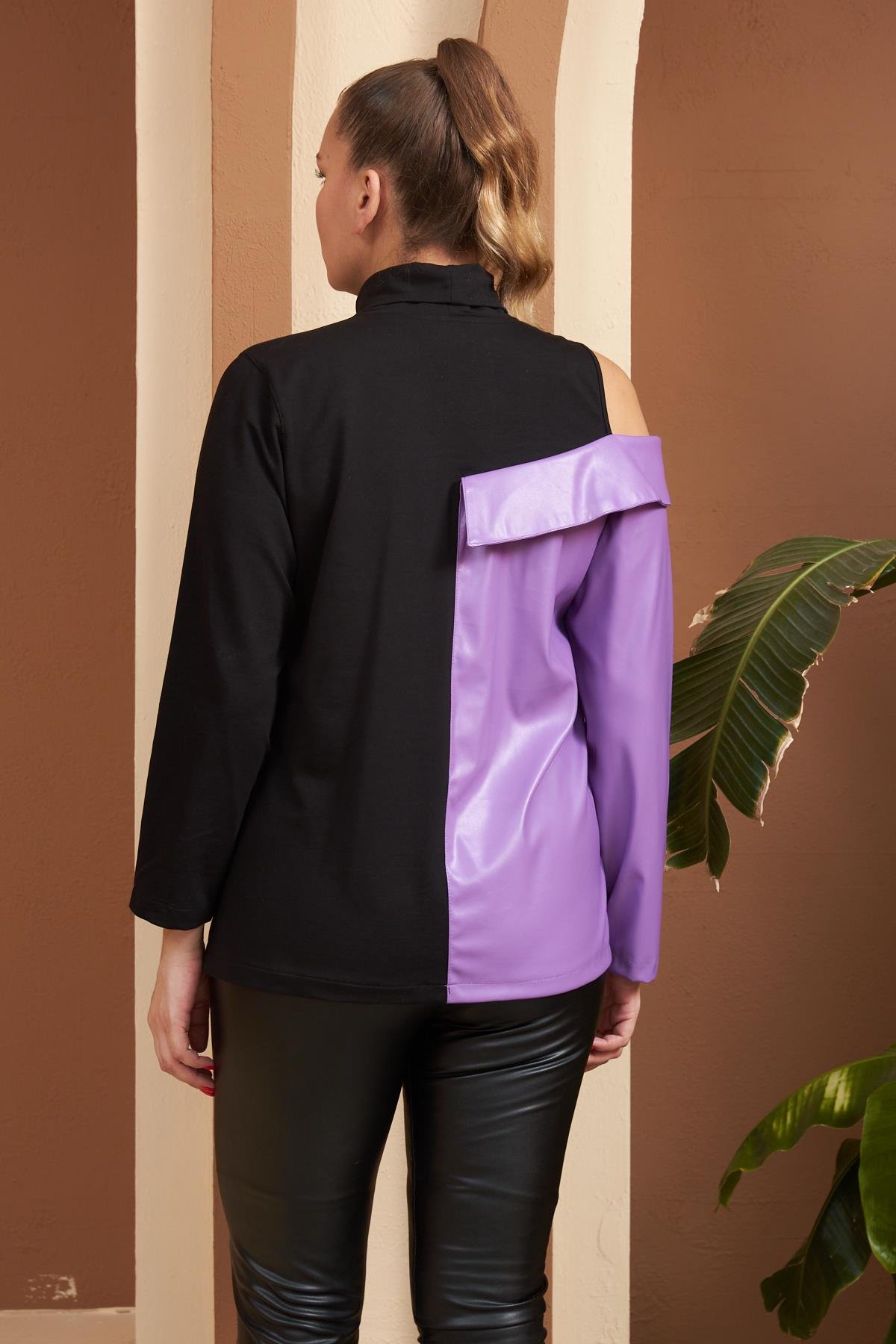 Rmg Deri Garnili Mor Büyük Beden Sweatshirt