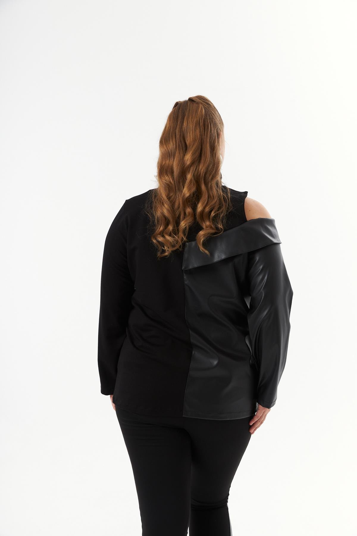 Rmg Deri Garnili Siyah Büyük Beden Sweatshirt